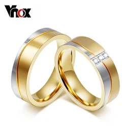 Vnox-Anéis de Casamento Cor Dourada para Mulheres e Homens, Promessa de Jóias, Nome Gravado, Presente Casal, Elegante, Amantes