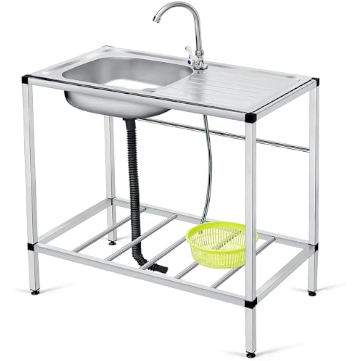 

Freestanding Outdoor Kitchen Utility Sink Set Stainless Steel Single Bowl Sink Commercial Restaurant Utility Portable Sink for