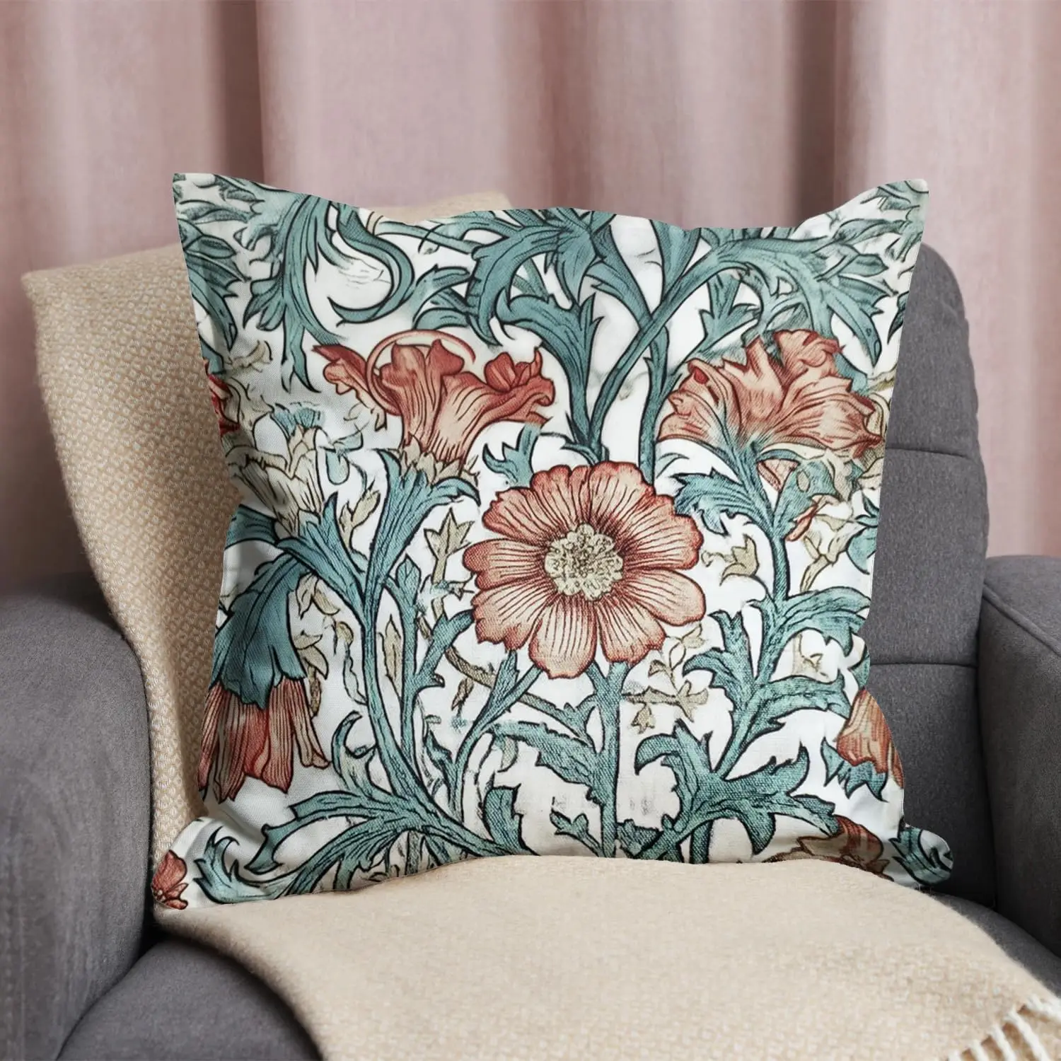 Cottagecore Floral Print Pillow Covers 40x40cm Botanical Design Decorative Throw Cushions Romantic Vintage Home Accent