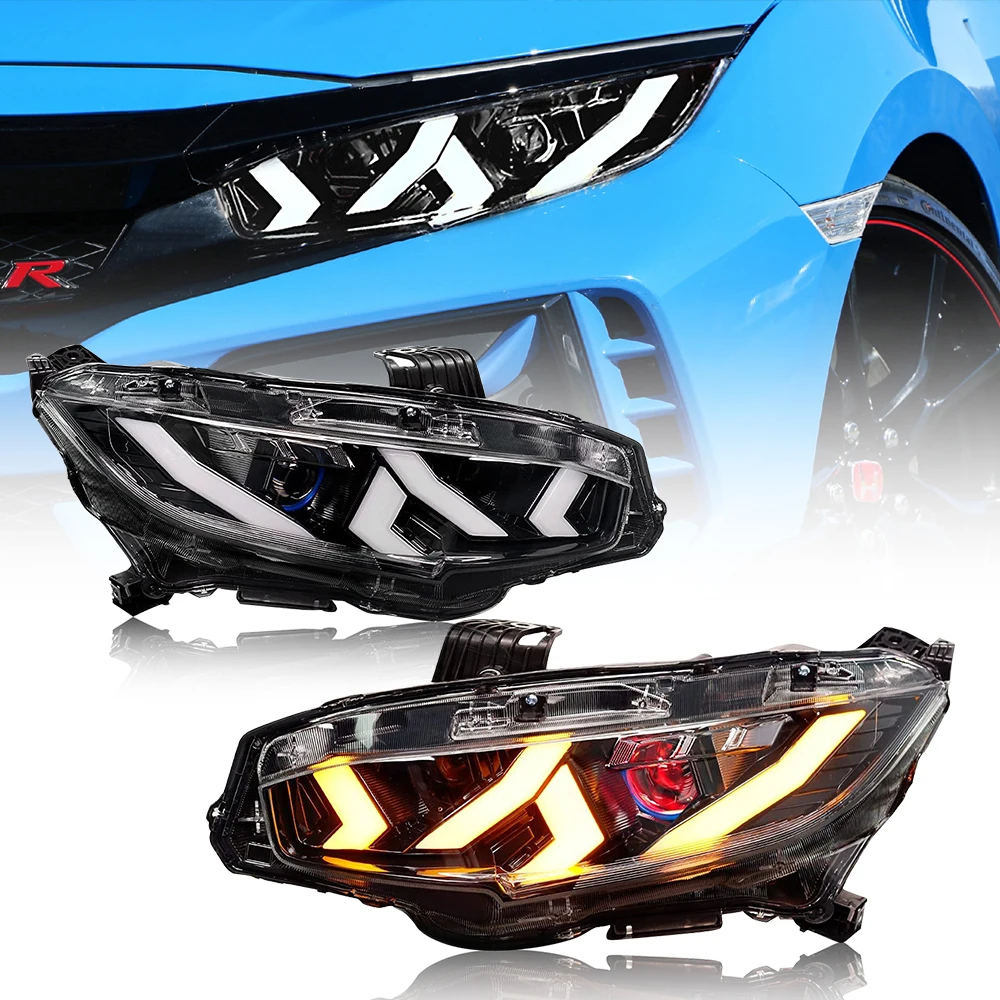 

Автомобильные фары для Honda Civic/Hatchback 2016-2021, светодиодные фары в сборе, аксессуары для проектора, анимация запуска