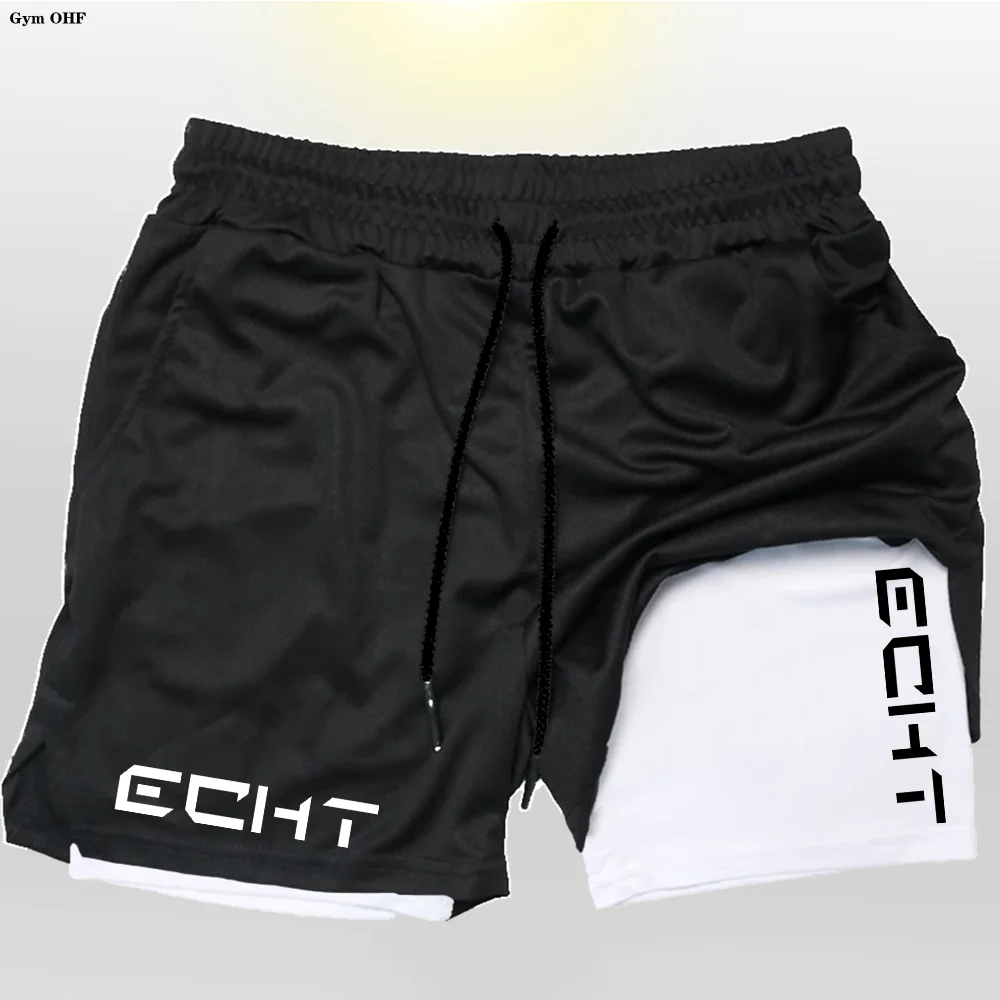 Running Shorts Men Fitness Gym Training 2 in 1 Sports Shorts Quick Dry Workout Jogging Double Deck Short Pant