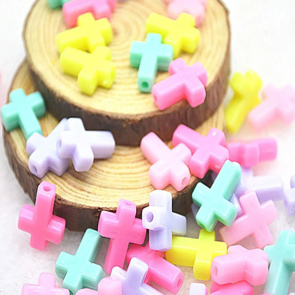 500Pcs Acrylic Cross Beads Plastic DIY Jewelry Making Beads Craft Spacer for Bracelets Necklaces Multi-Purpose Cross Loose Bead