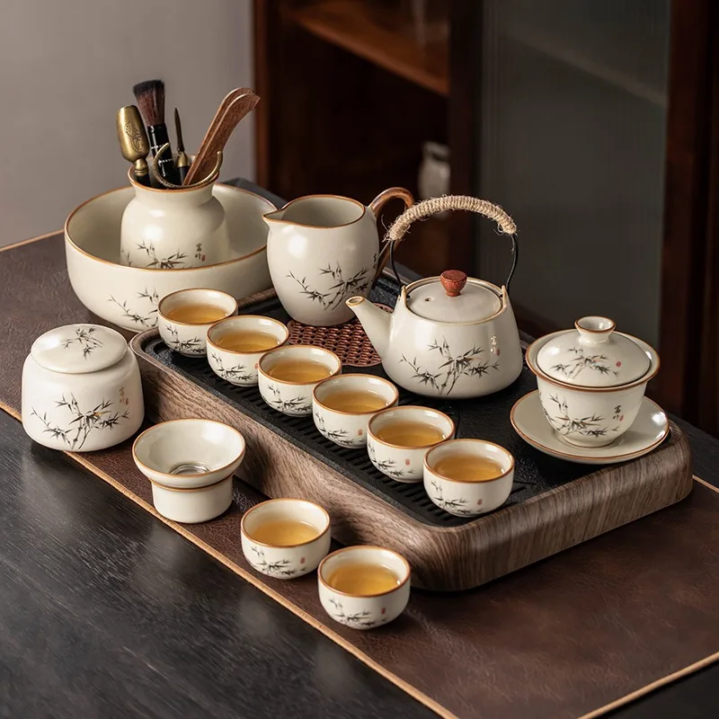

2025 New Fuzhu Ru Kiln Kung Fu Tea Set for Home Use Light Luxury High end Ceramic Bowl Teapot Tea Cup