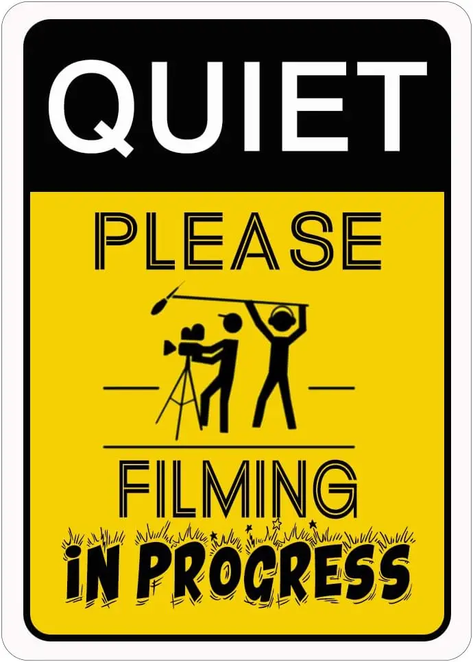 Quiet Please Filming In Progress Metal Tin Sign for Home Door Office Vintage Wall Plaques Decoration 8X12 Inches