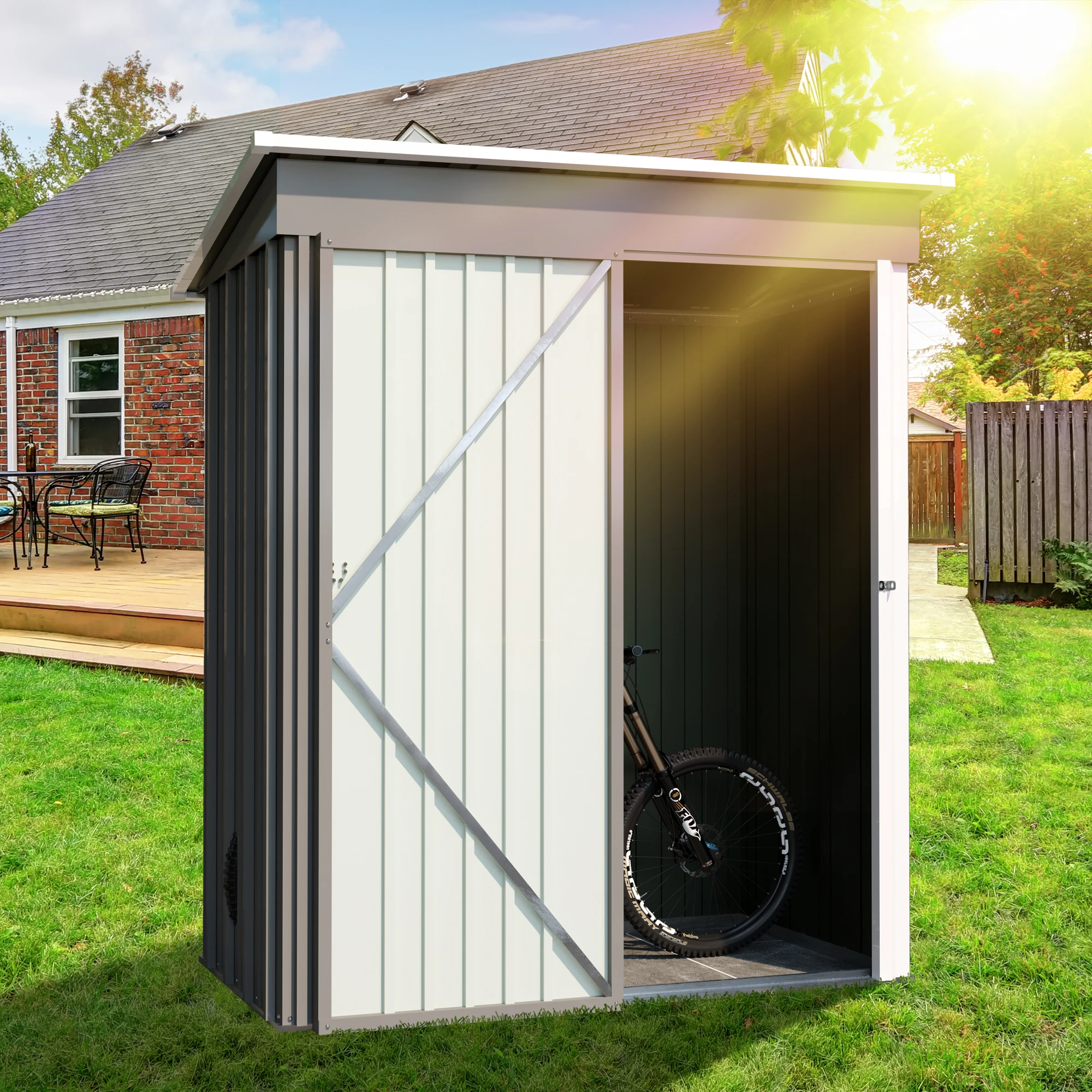 Loping roof and lockable door garden metal shed patio lawn carport big metal appliance