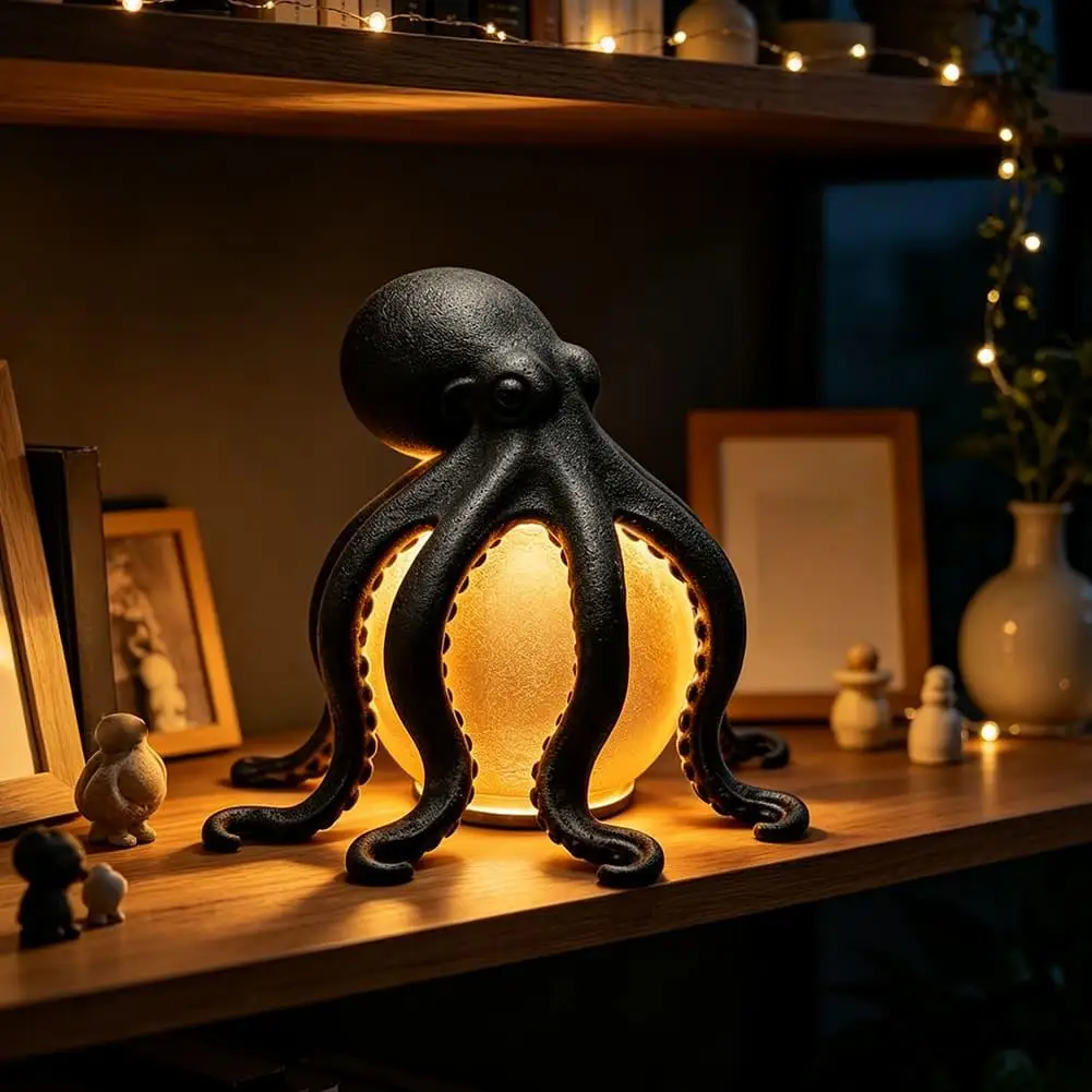 Resin Octopus Table Lamp Ocean Sculpture Warm Light USB Powered Desktop Decoration for Halloween Party Bedroom Home Decor view 5