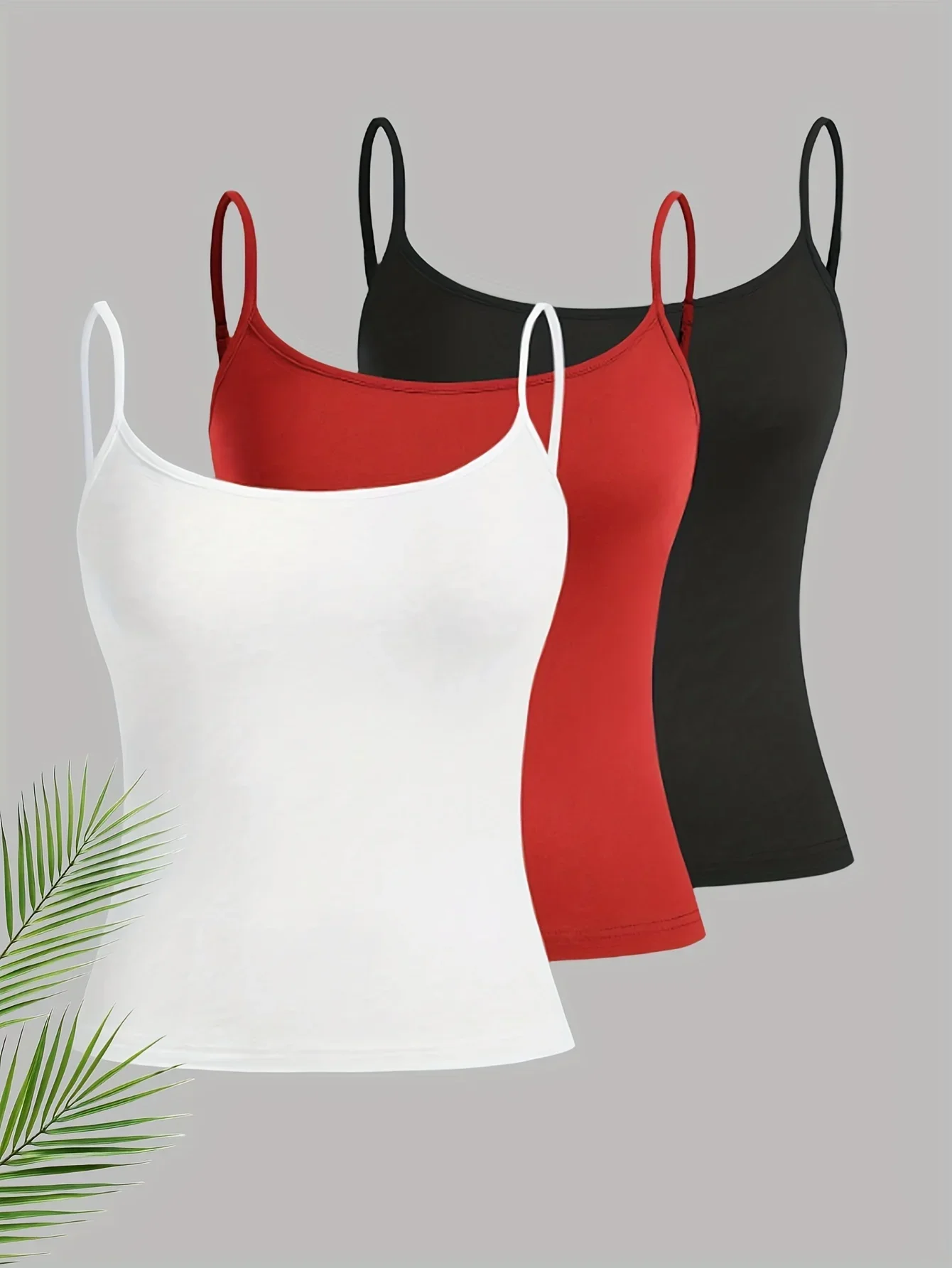 3 Pack Solid Color Cami Top Versatile Slim Backless Spaghetti strap Top For Summer Women's Clothing