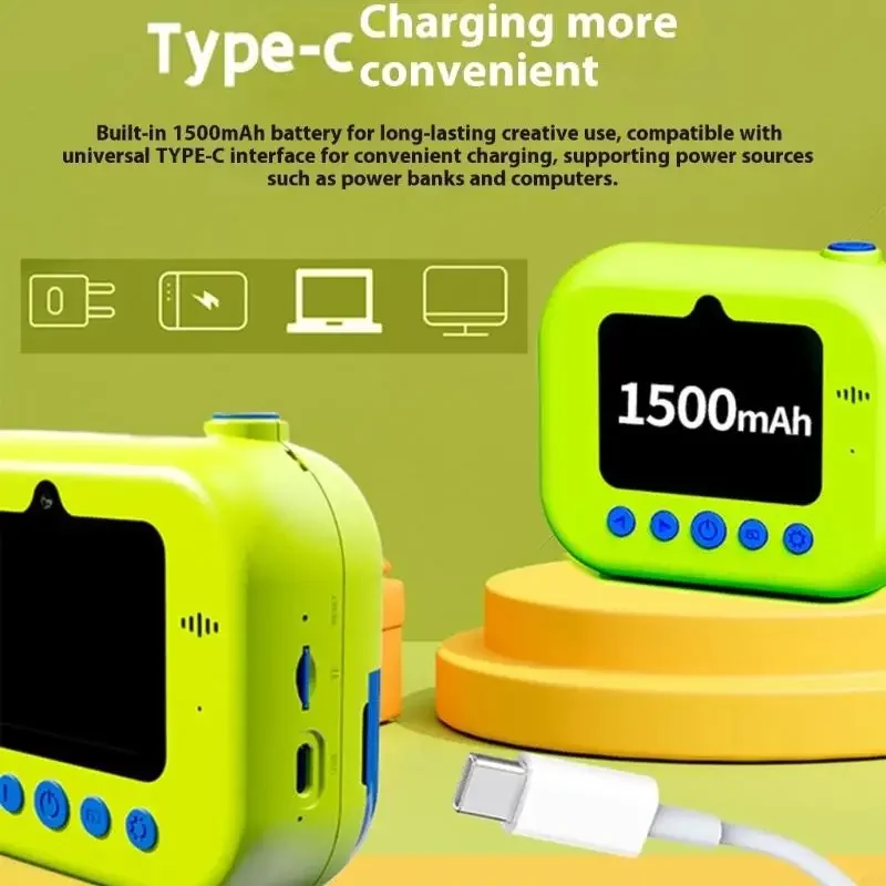 48MP Kids Camera With Instantly Photo Printing Double Lens 16X Zoom Built In Filter Educational Games MP3 Music Player ABS 15UB