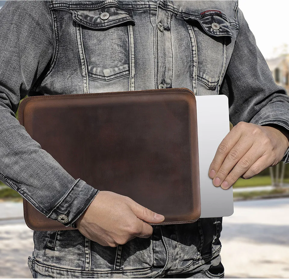 Luxuriöse Laptop-Hülle aus echtem Leder für MacBook Air 13 M1 M2 M3 M4 MacBook Pro 14 Cover Bag Pro 13 Zoll Tasche – Detail 2