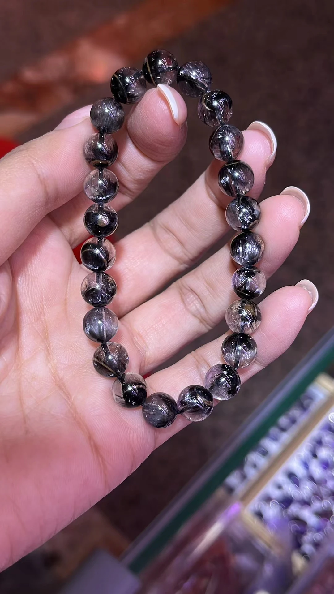 Natural Brookite Platinum Black Rutilated Quartz Bracelet 8mm Woman Man Gift Clear Round Beads Brookite Crystal Jewelry AAAAAA