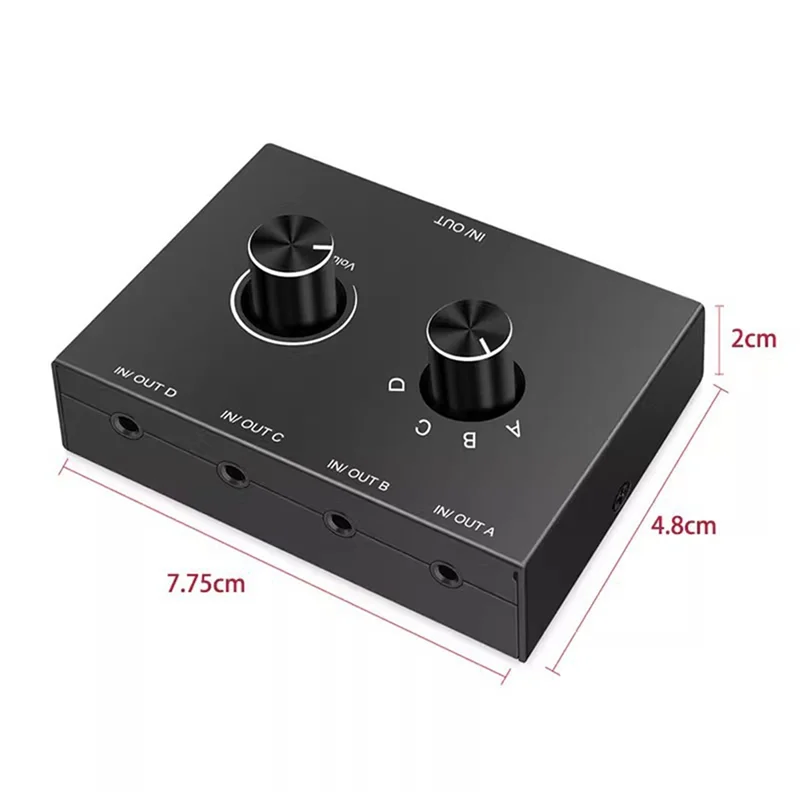 AA08-2 For Pcs HIFI 4-Way Bi-Directional 3.5Mm Stereo Audio Switcher With Mute Button–4 Inputs 1 Output For PC Headphones Speake