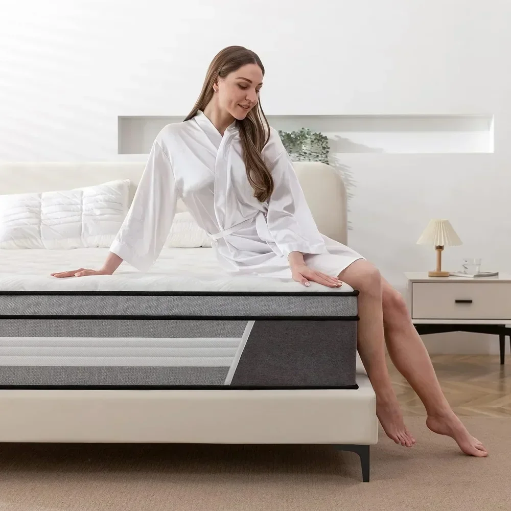 King Mattress, 14 Inch Innerspring Hybrid Mattress in a Box with Memory Foam, Individually Wrapped Encased Spring Mattress