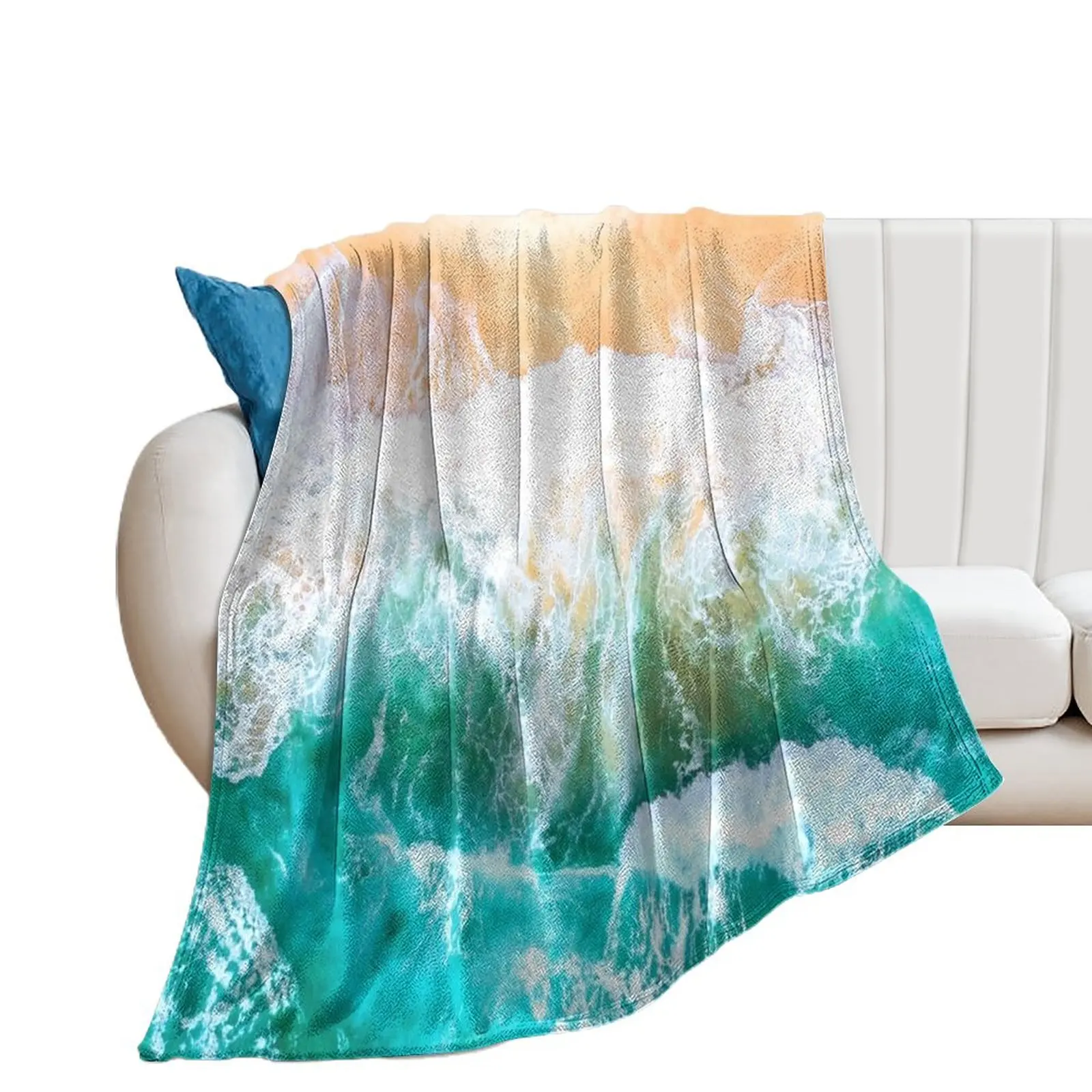 The hot sand of a tropical beach cooled by the blue waves of the cold ocean Throw Blanket Personalized Gift Sofa Throw Blankets