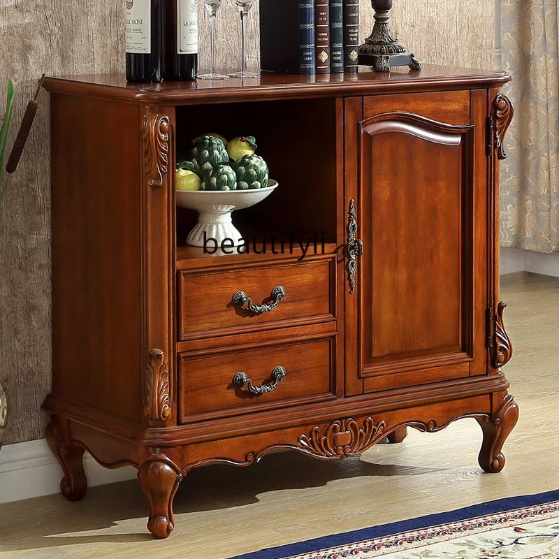 

xzzAmerican side cabinet solid wood dishes, European entrance, kitchen side storage, tea, wine cabinet