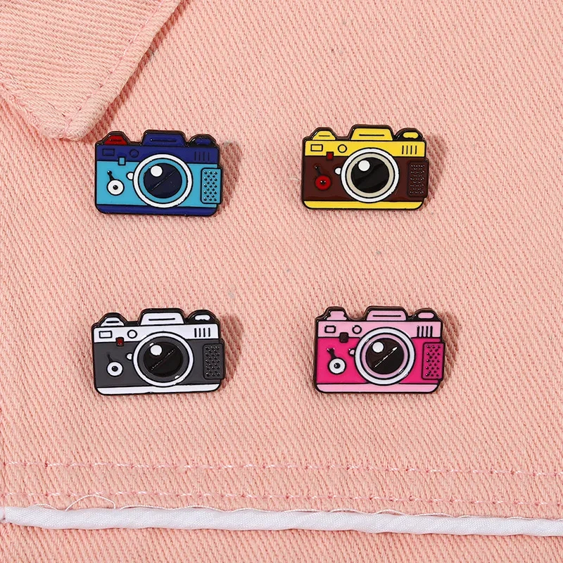 4PCs Cartoon Camera Pins for Backpacks Women Accessories Cute Photography Brooch Metal Badge Clothes Gift Pin