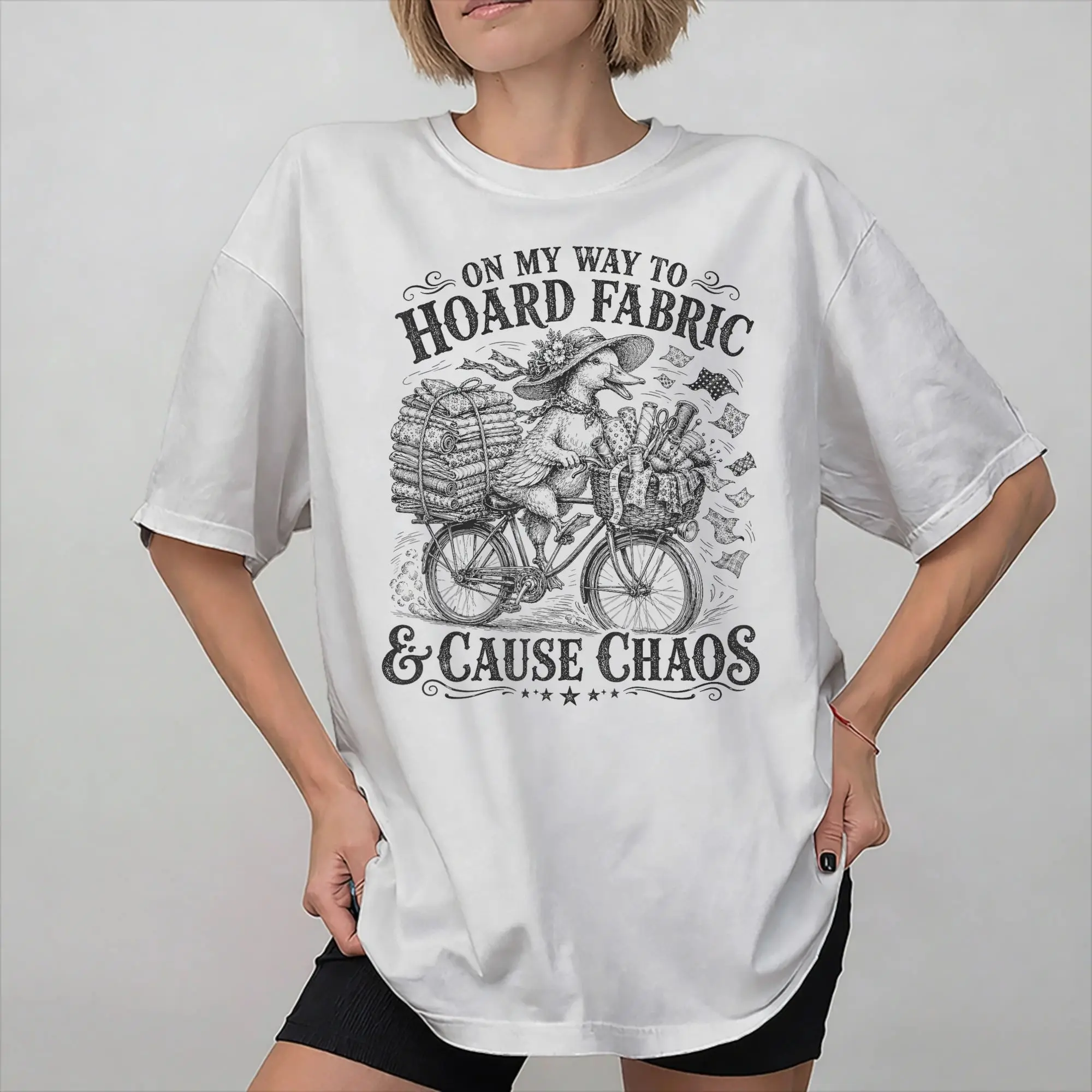 Mens Womens On My Way to Hoard Fabrics and Cause Chaos T Shirt Cotton Graphic Print T-Shirt  Top Clothing