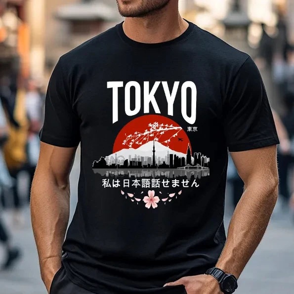 2026 Summer Fashion New Fun Tokyo Cherry Blossom Falling T-shirt Printed Outdoor Fitness Sports Loose Casual Round Neck T-shirt