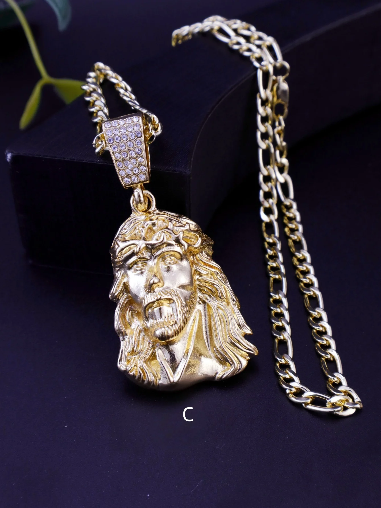 Hip Hop Punk Style God Jesus Head Deluxe Gold Plated Pendant Collar Necklace Figaro Chain Men Women Jewellery