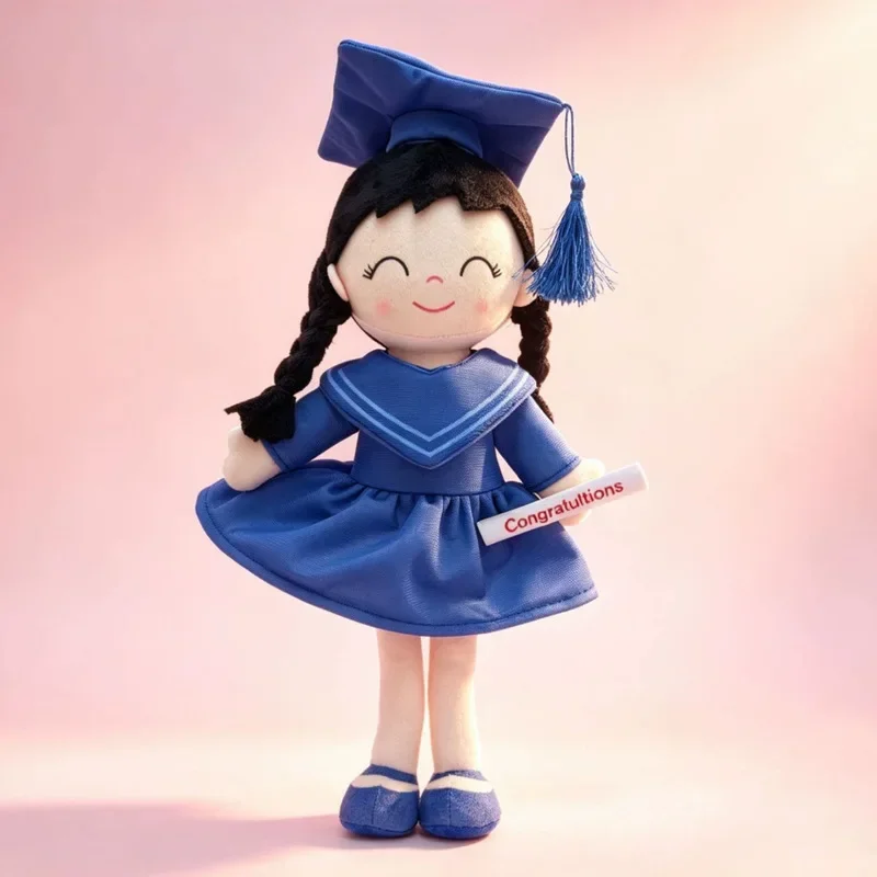 Graduation Plush Toy Soft Stuffed Doll Pink Graduation Cap Tassel Sailor Collar Dress Holiday Souvenir Gift For Adults