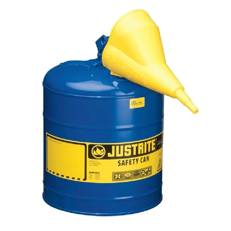 

Safety Can, Polypropylene, Steel, 5 gal, Blue, 11 3/4 in Dia., Kerosene