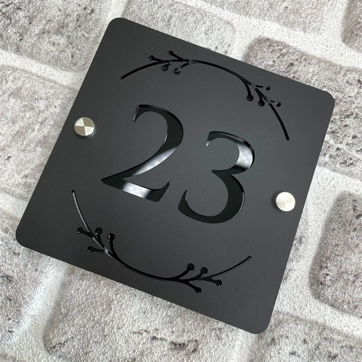 

Customized House Number Plaque Premium 3D effect Matt Black Acrylic Sign with White Backing Panel Floating Door Number