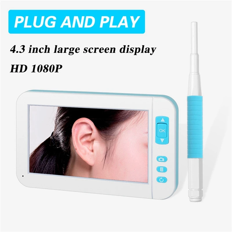 HD 1080P 귀 검이경 검사 카메라, 3.9mm 렌즈 와이파이 USB 화면 디스플레이, 6 LED 디지털 내시경 귀 클리너