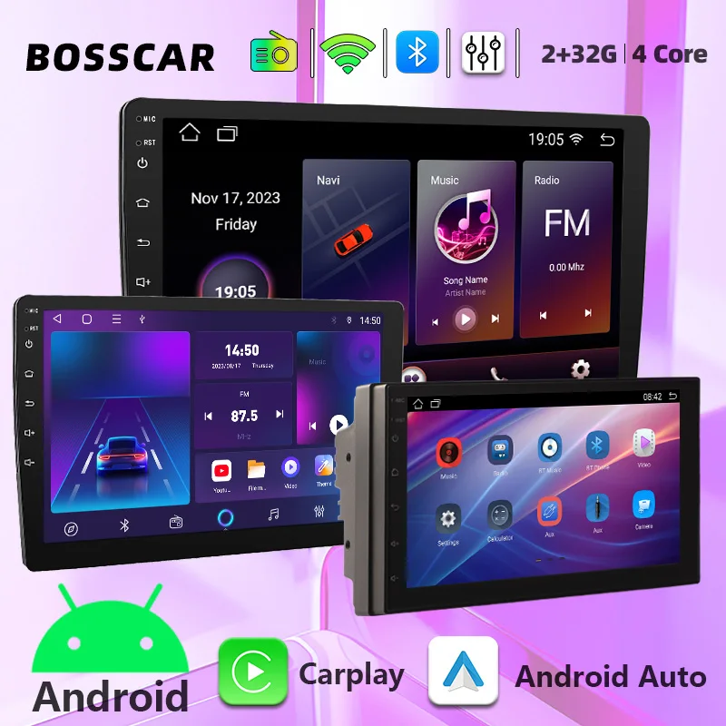 

BOSSCAR 7/9/10" 4 Core Universal Car Radio Stereo Head Unit for Nissan Toyota BMW KIA Carplay Android Auto GPS 2 Din 4G DSP RDS