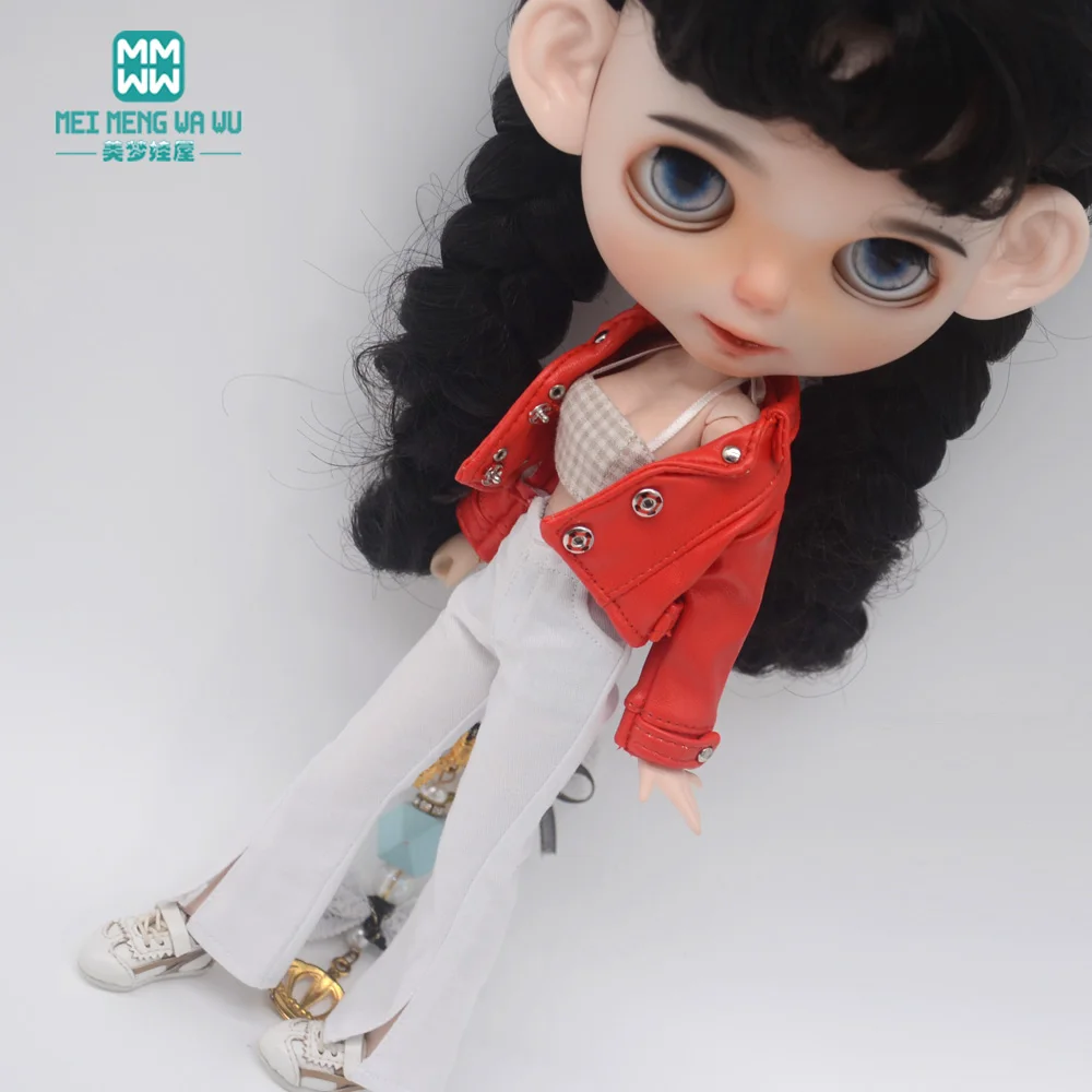 Blyth Puppe Kleidung 28-30cm Azon OB24 Zubehör Mädchen Geschenk Spielzeug Mode Leder Jacke Jeans Ausgestelltes Hosen Rohr top – Detail 35