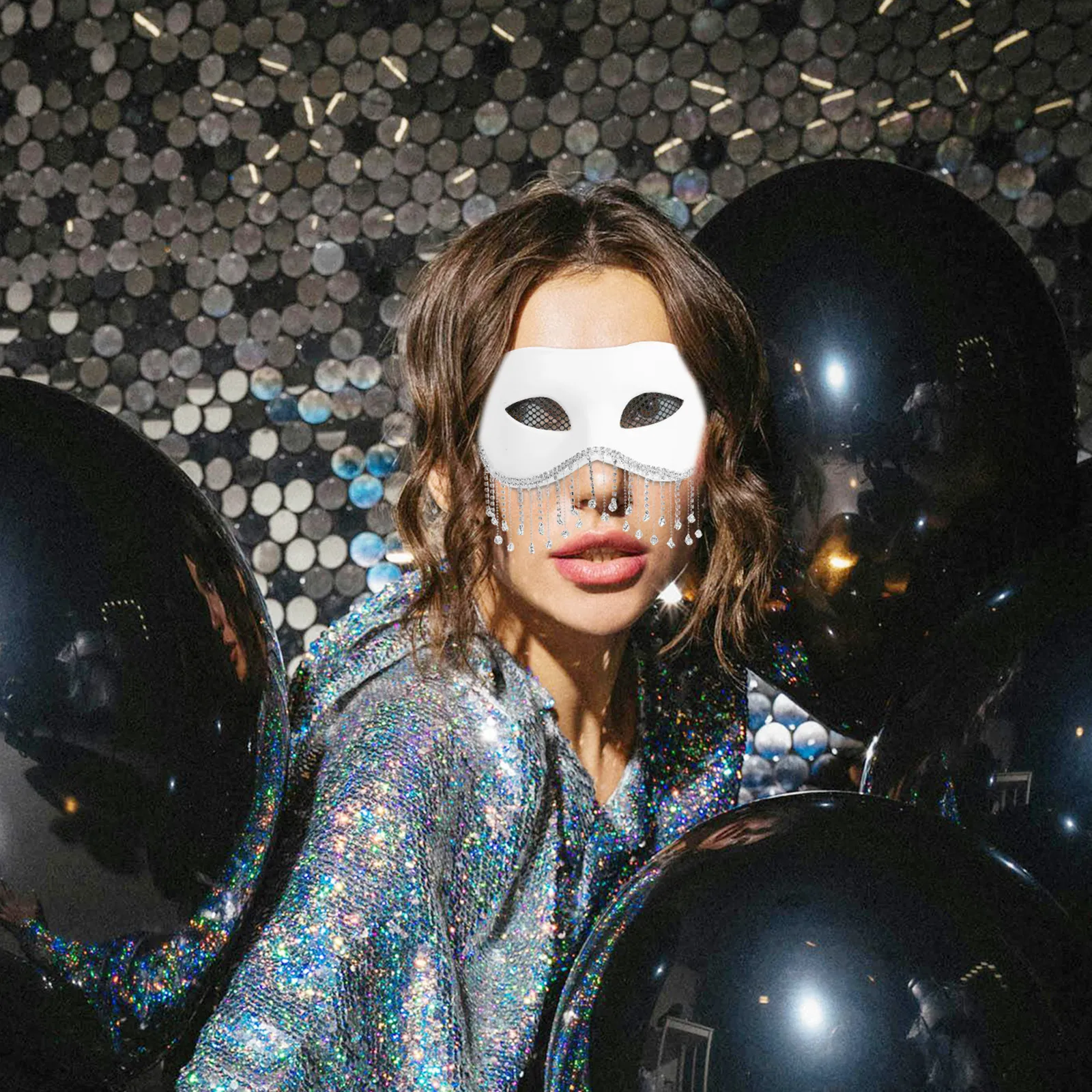 

Винтажная маскарадная полумаска с бахромой из страз для взрослых, креативная, пустая, для сценических выступлений, карнавала, Марди Гра