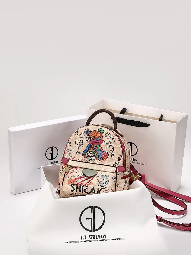 luxury-and-popular-school-bag-with-delicate-cartoon-graffiti-and-high-quality-leather-women's-newly-trendy-backpack-for-travel