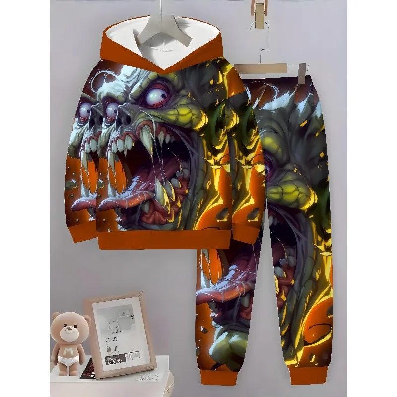 2025 Robot and Automotive 3D Pattern Printing Trend 2-piece Comfortable Long Sleeve Hoodie and Casual Sports Pants