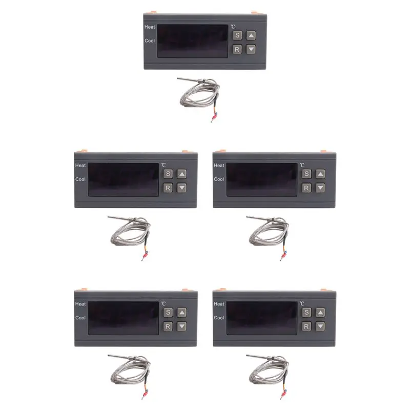 

Цифровой контроллер температуры AT05-5X -99-400 градусов с датчиком PT100 M8, термопарой и встроенным термостатом, 220В, с выключателем