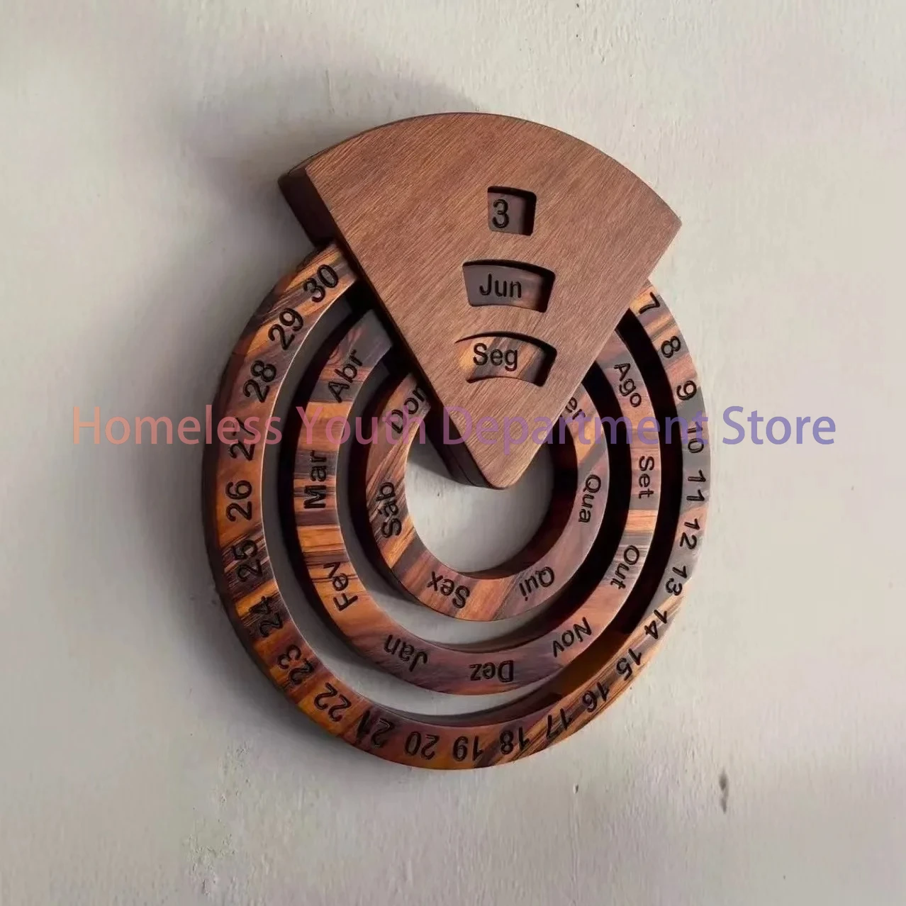 Wooden wall calendar Round rotating calendar Wall decoration Perpetual calendar