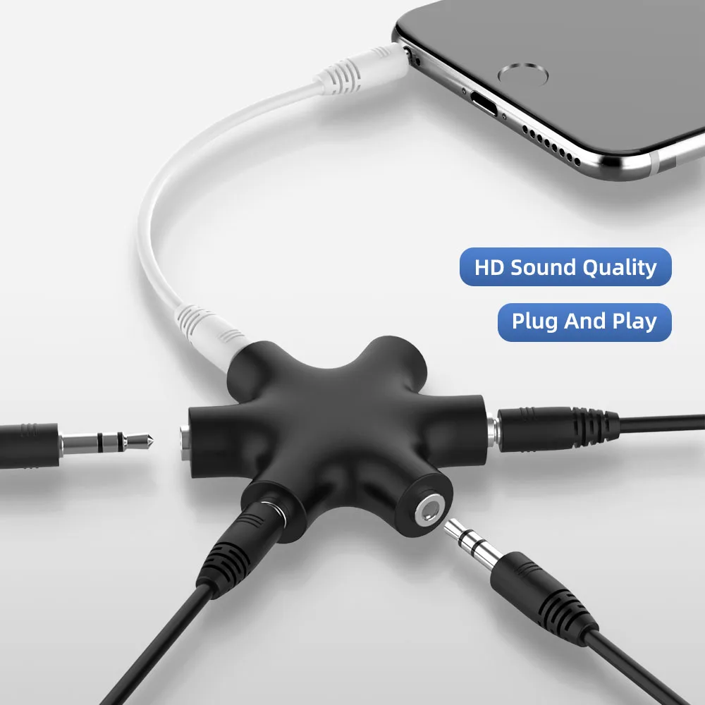 

Mobile Phone Headphone Port 3.5 Jack 1 Male to 5 Female Audio Splitter Audio Cable Splitter Share Adapter Earphone Splitter
