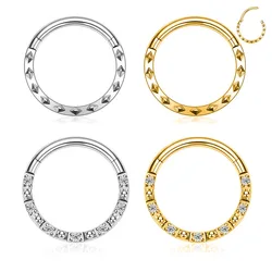316L Surgical Steel Rhombus Moon Helix Septum Piercing Daith Conch Hoop Hinged Earring Clicker Segment Nose Ring 16G