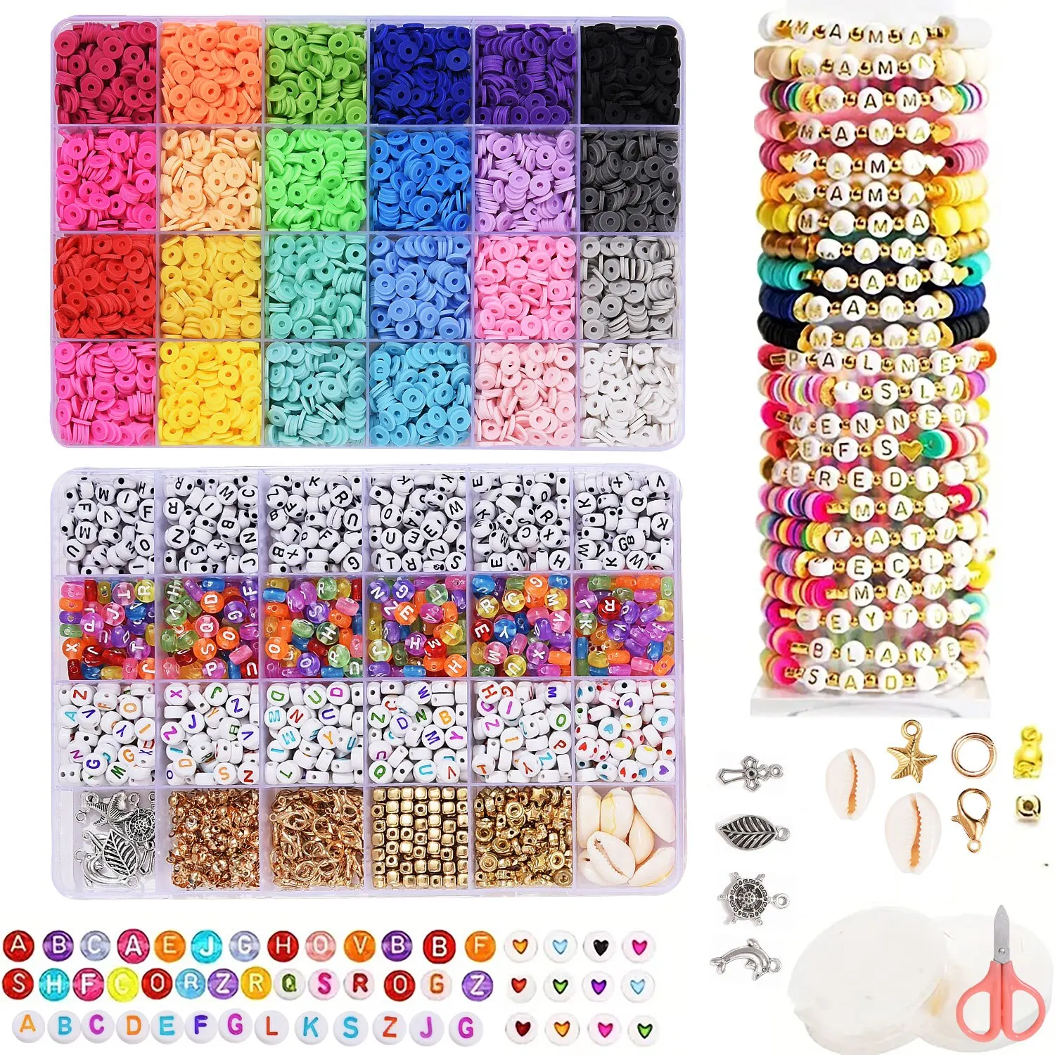 6MM Polymer Clay Beads Set Rainbow Color Flat Chip Beads For Boho Bracelet Necklce Making Letter Beads Accessories Kit DIY