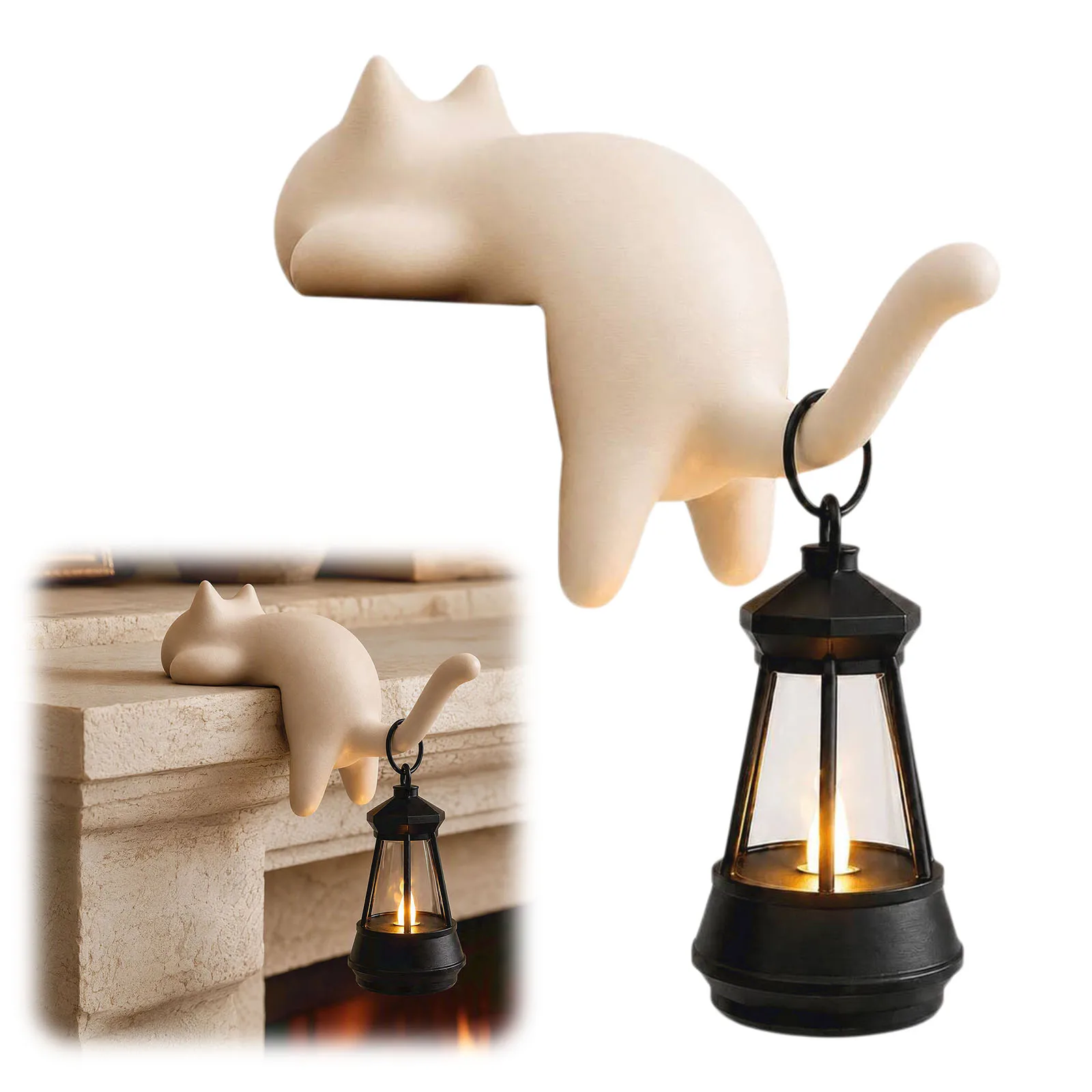 Cat Shaped Lantern Lamp 3D Printed Shelf Sitter Figurine Bookshelf Hanger Home Office Decor Warm Light Cat Lover Gift