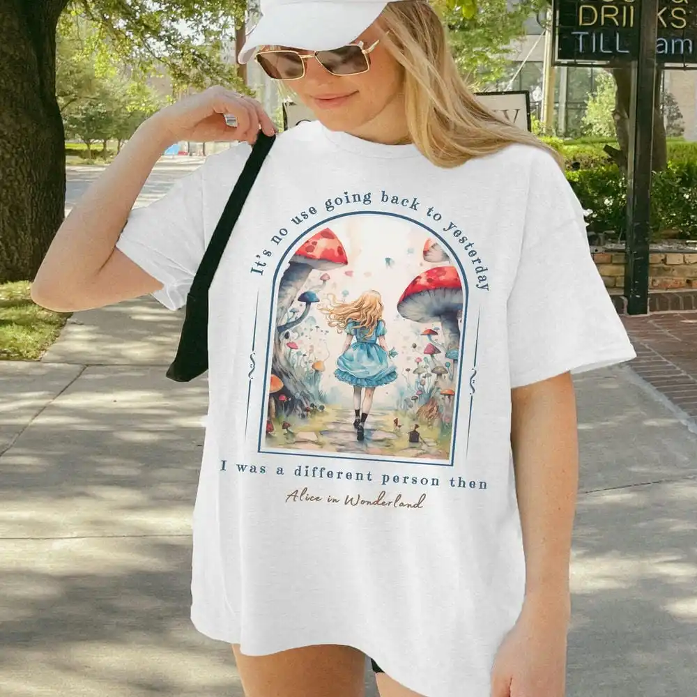 Women Unisex Top Vintage Alice Alice in Wonderland Shirt Dark Academia Bookish Things Alice in Wonderland Literary Shirt Casual