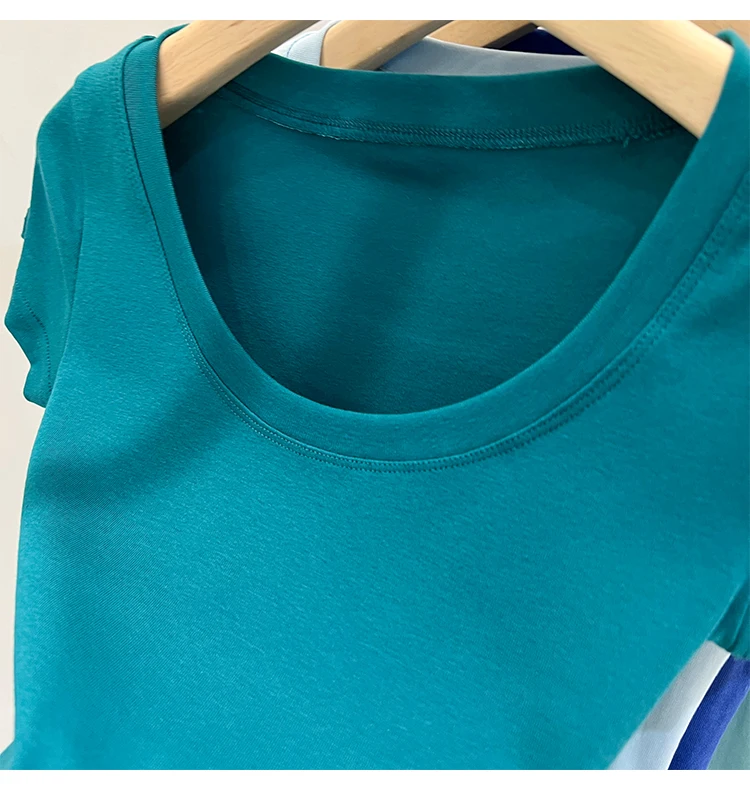 2026 Sexy Quadratischer Ausschnitt Slim T-Shirt Damen Baumwolle Elastisch Basic Einfarbig Lässige Oberteile Kurzarm Dünne T-Shirts Transparent – Detail 27