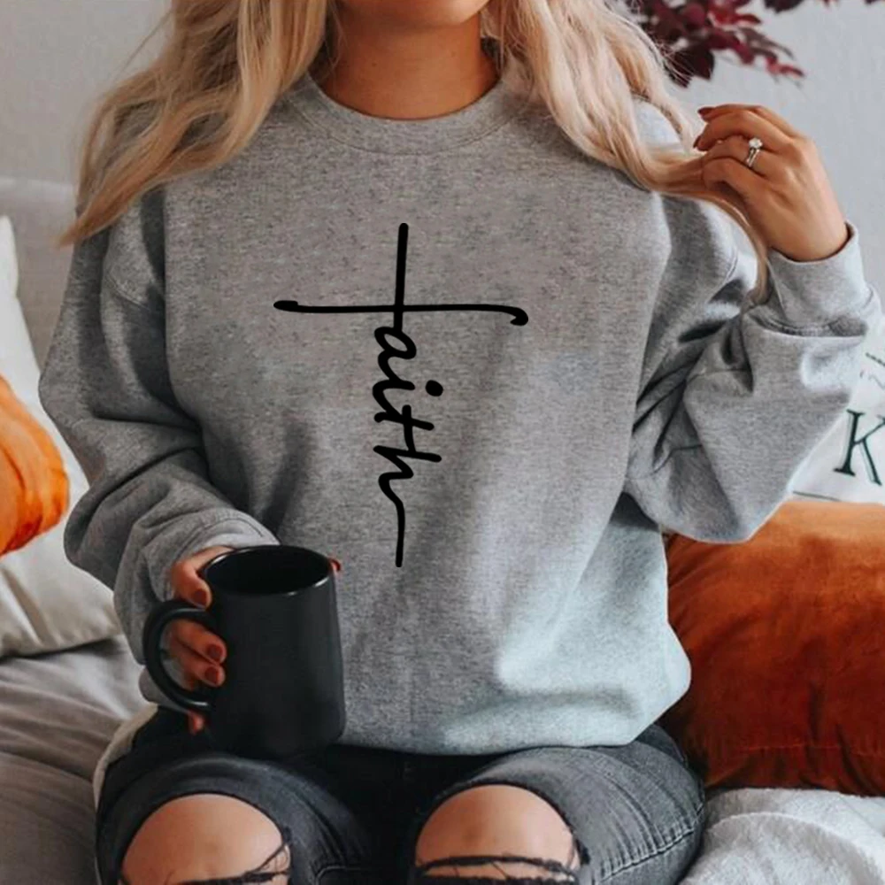 Faith Sweatshirt Christian Clothing Faith Cross Hoodie Women Crewneck Sweatshirts Religious Top Long Sleeve Pullover Hoodies