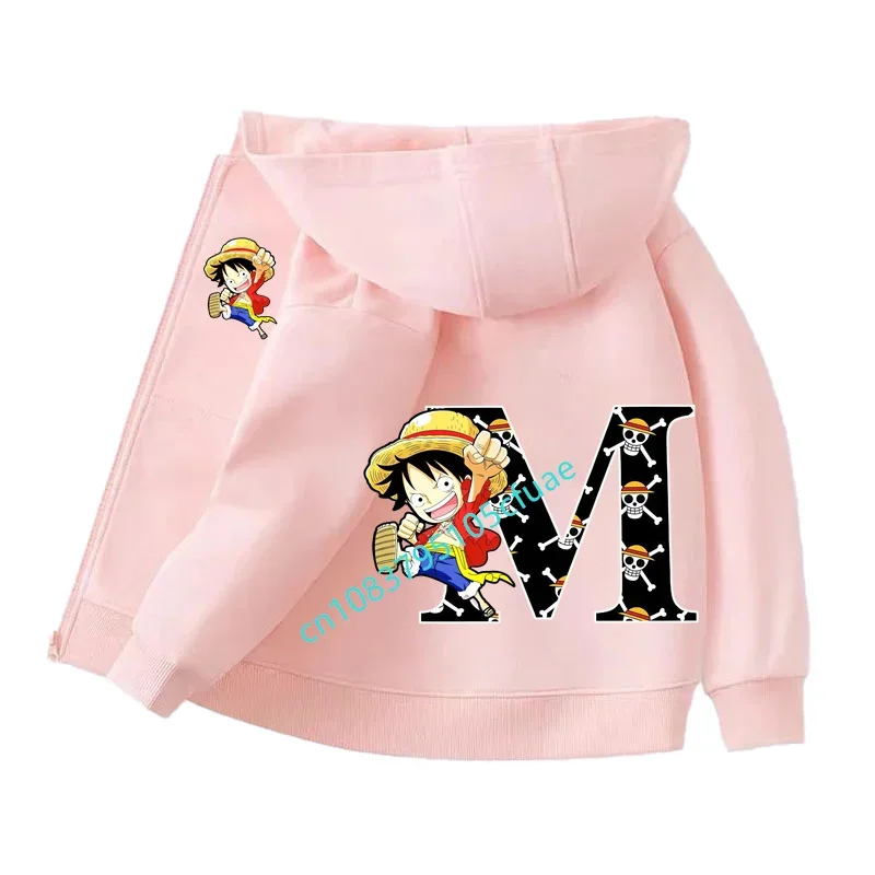

Anime Kids Clothes Boys Tops One Pieces Letter A-Z Zipper Hoodie Cartoon Luffy Sweatshirt Set Teen Hooded Autumn Girls Clothing