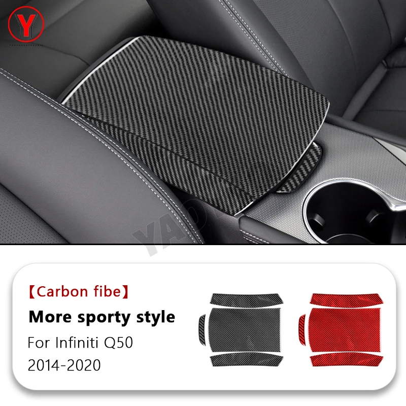 

Centre Armrest Box Panel Trim Cover Interior Decoration Sticker Carbon Fiber For Infiniti Q50 2014-2020 Car Accessories