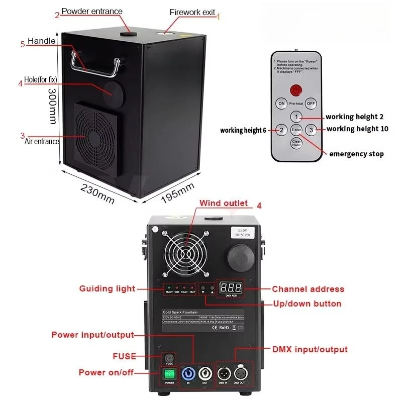 VSHOW CSF750 4PCS With Flight Case and 10 Bags Ti Powder 750W Wedding Party Cold Sparkler Firework Machine