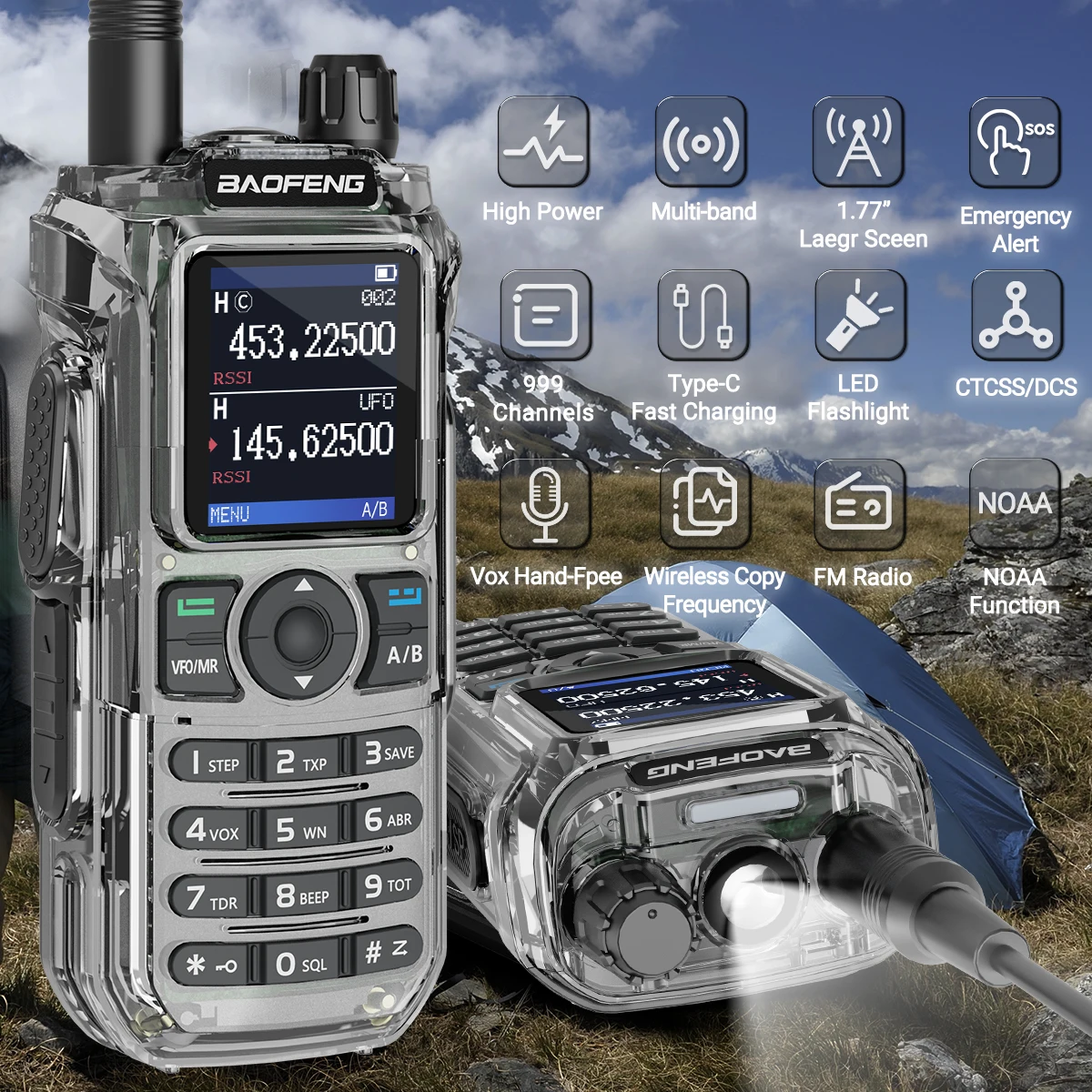 Baofeng Radios UV-21 Pro Walkie Talkie Long Range Wireless Copy Frequency AM VHF UHF Type-C Rechargeable Ham Radio For Camping