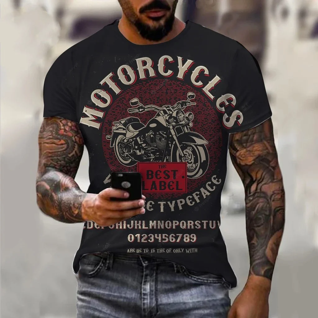 Men\'s T Shirts 3D Motorcycle Print T-Shirts Hip Hop Trend Vintage Clothes Biker Racing Tees Outdoor Ride Sports Short Sleeve Top