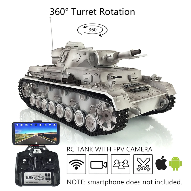 Heng Long 1/16 Snow 7.0 FPV Upgraded Panzer IV F RTR RC Tank 3858 W/ 360° Turret Radio Controller Vehicle TH17392 Army Toys