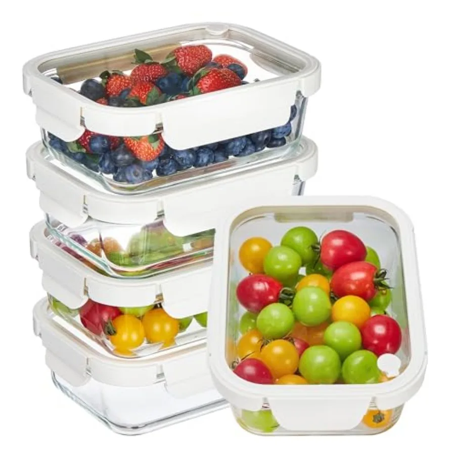 

5 Pack 35oz Glass Food Containers with Glass-Lids and Air Vent Meal Prep Food Container Sets Reusable Lunch box for leftovers S