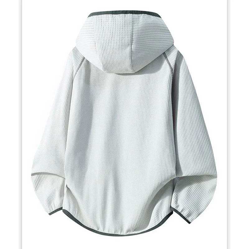 Unisex Textured Hooded Zip-Up Jacket – Lightweight Windproof Contrast Stitching Outdoor Commuter Hoodie