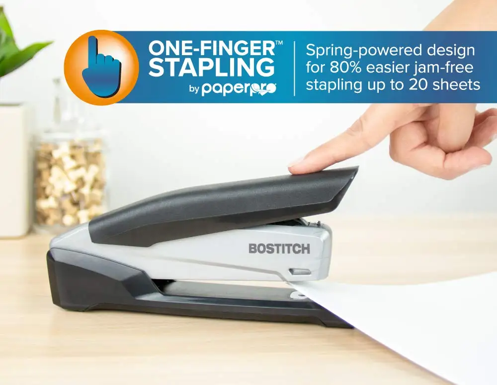 Bostitch 3-in-1 Stapler, 20-Sheet, 210 Staples, Built-in Remover, Black/Gray