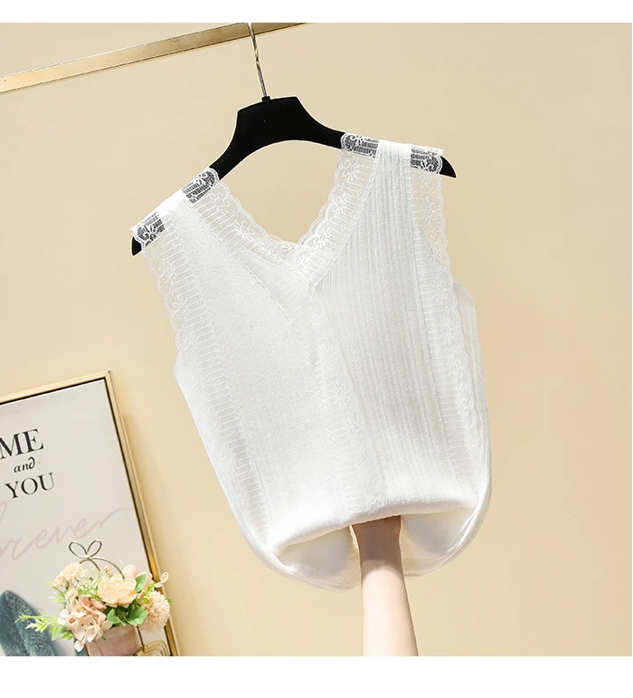 Lightweight Knit Tank Top with Lace Trim Sleeveless V-Neck Vest Women Camis and Tanks Summer Teen-girl Fairycore Outfit